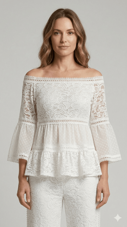 Blusa Gaimattiolo in pizzo bianca - Malerba Showroom