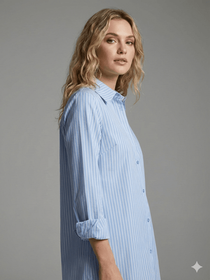 Camicione a Righe Celeste e tabacco - Malerba Showroom