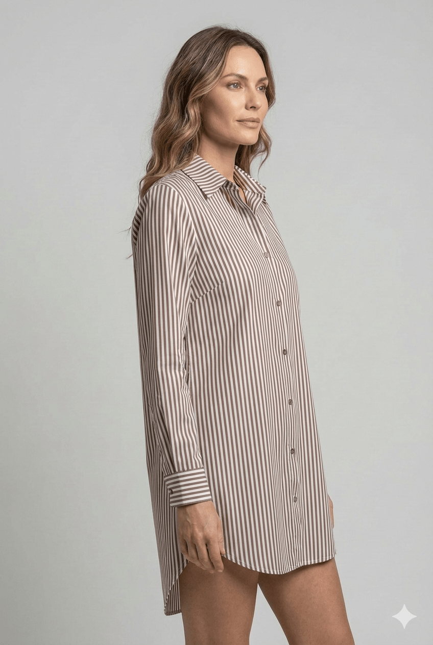 Camicione a Righe Celeste e tabacco - Malerba Showroom