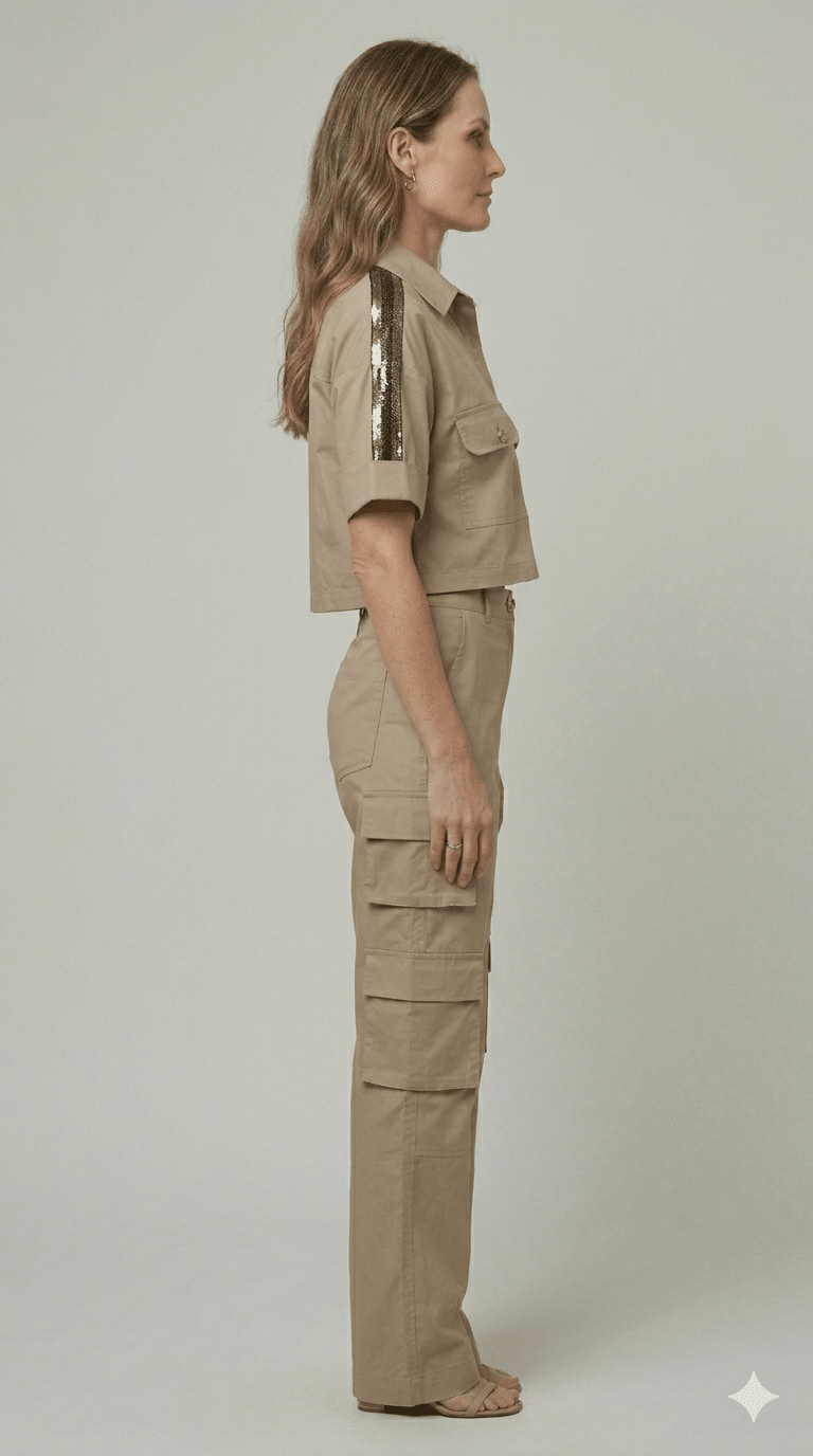 Completo Dairesy beige con paillettes e tasconi - Malerba Showroom