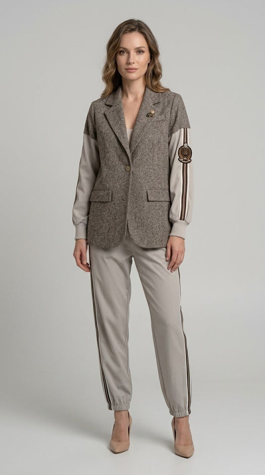 Completo Over Le Streghe beige/sabbia con bande laterali - Malerba Showroom