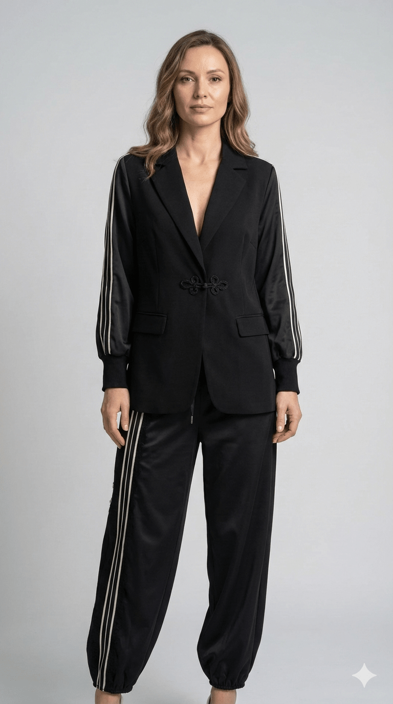 Completo Over Nero con Bande - Malerba Showroom