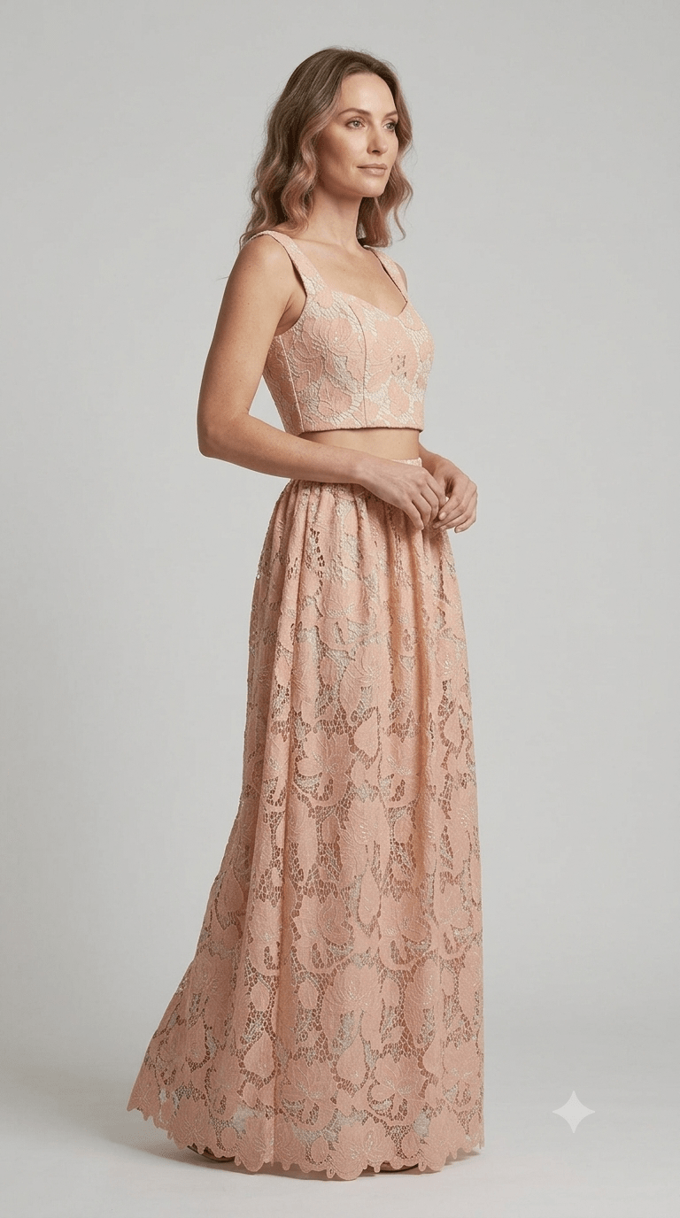 Completo Silence in pizzo macramè rosa - Malerba Showroom