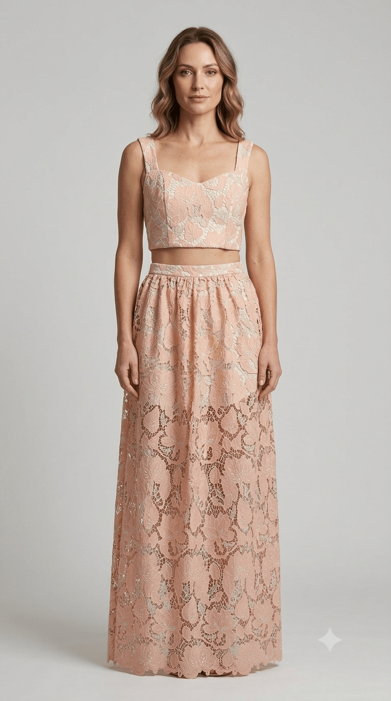 Completo Silence in pizzo macramè rosa - Malerba Showroom
