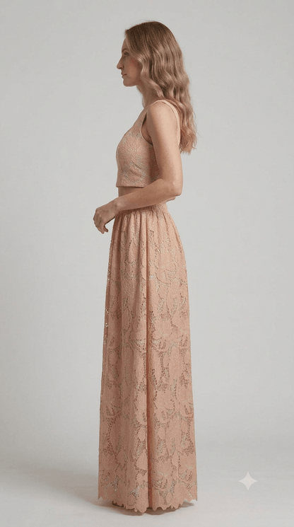 Completo Silence in pizzo macramè rosa - Malerba Showroom