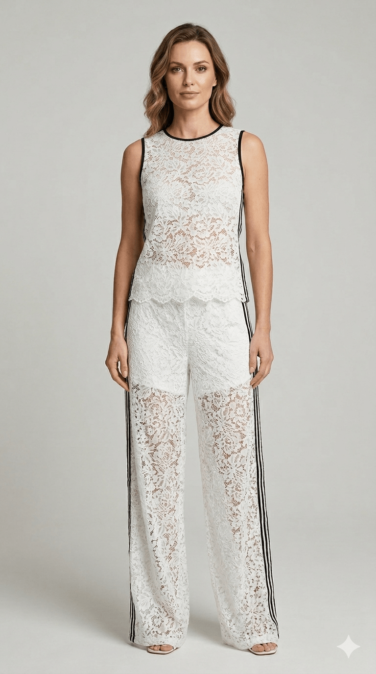 Completo Susy Mix in pizzo con bande laterali - Malerba Showroom