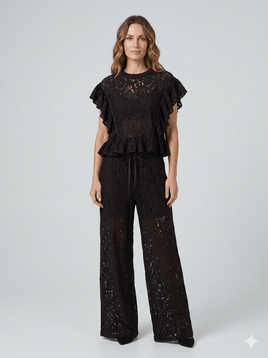 Completo Susy Mix in pizzo marrone - Malerba Showroom