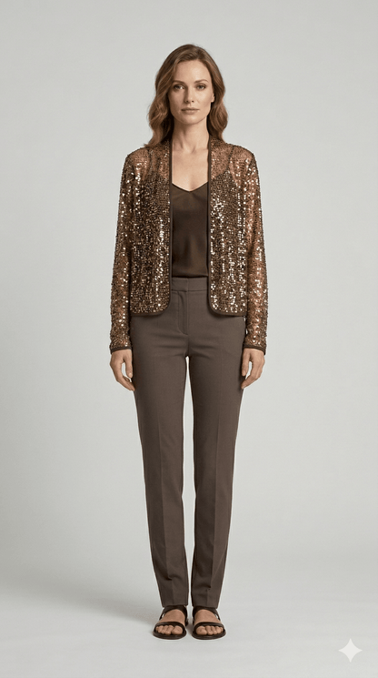 Giacca rete Operà con paillettes bronzo - Malerba Showroom