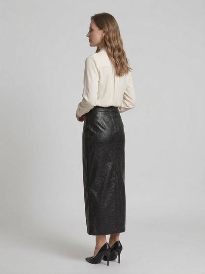 Gonna tubino Le Streghe in pelle con bottoni dorati - Malerba Showroom
