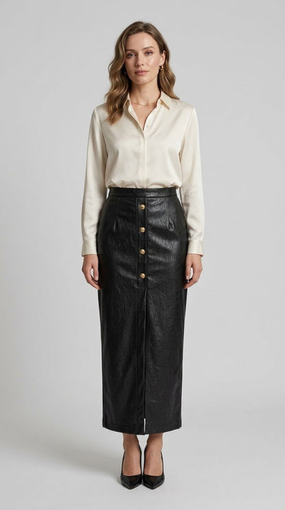 Gonna tubino Le Streghe in pelle con bottoni dorati - Malerba Showroom