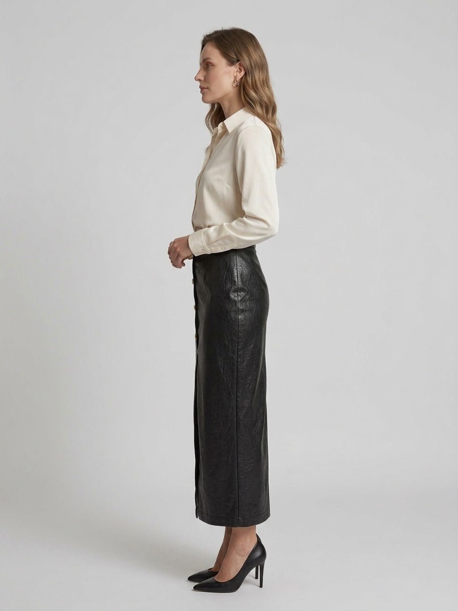 Gonna tubino Le Streghe in pelle con bottoni dorati - Malerba Showroom