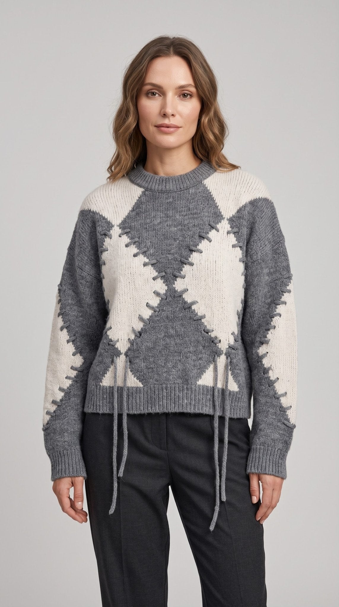 Maglia Emme Marella a rombi in ciniglia con stringhe - Malerba Showroom