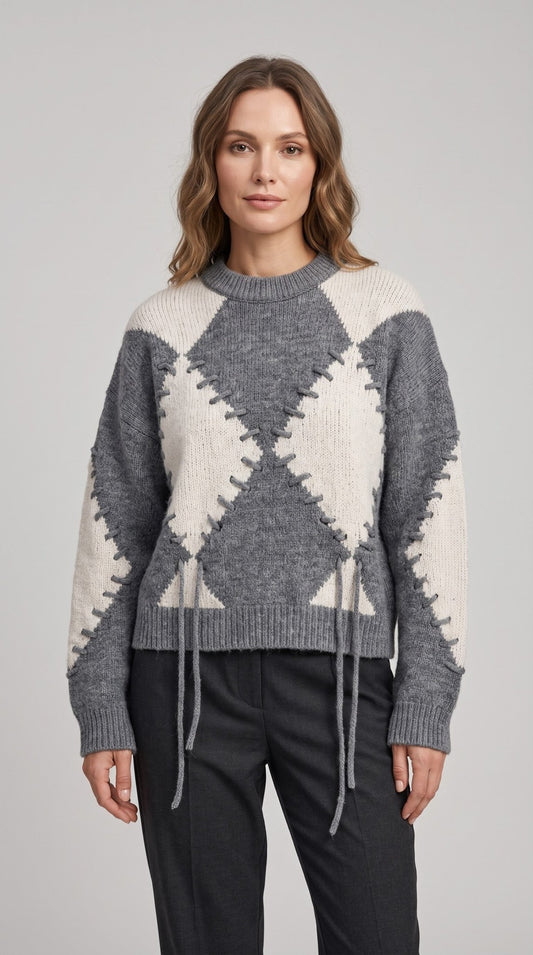 Maglia Emme Marella a rombi in ciniglia con stringhe - Malerba Showroom