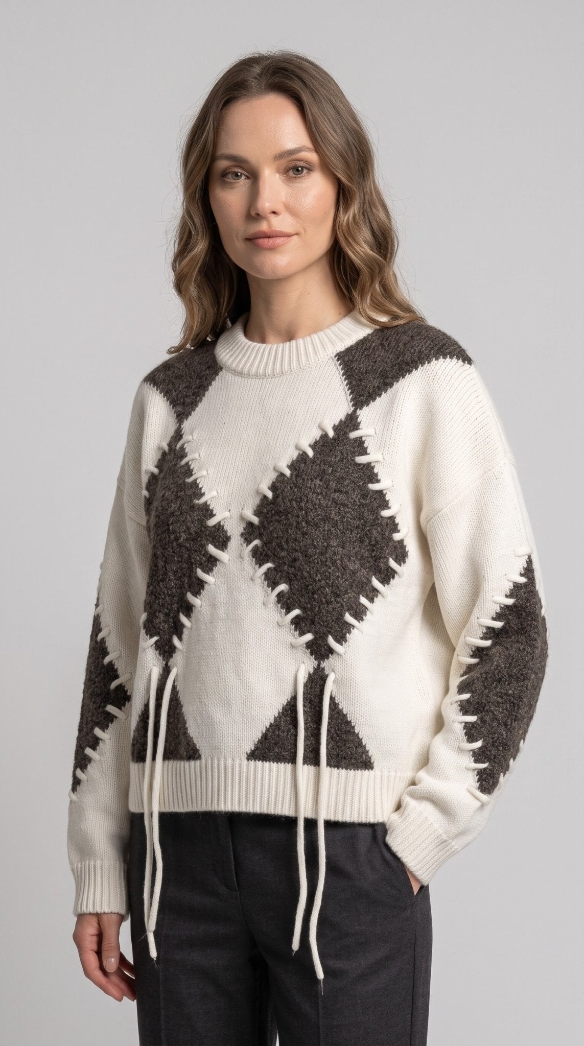 Maglia Emme Marella a rombi in ciniglia con stringhe - Malerba Showroom