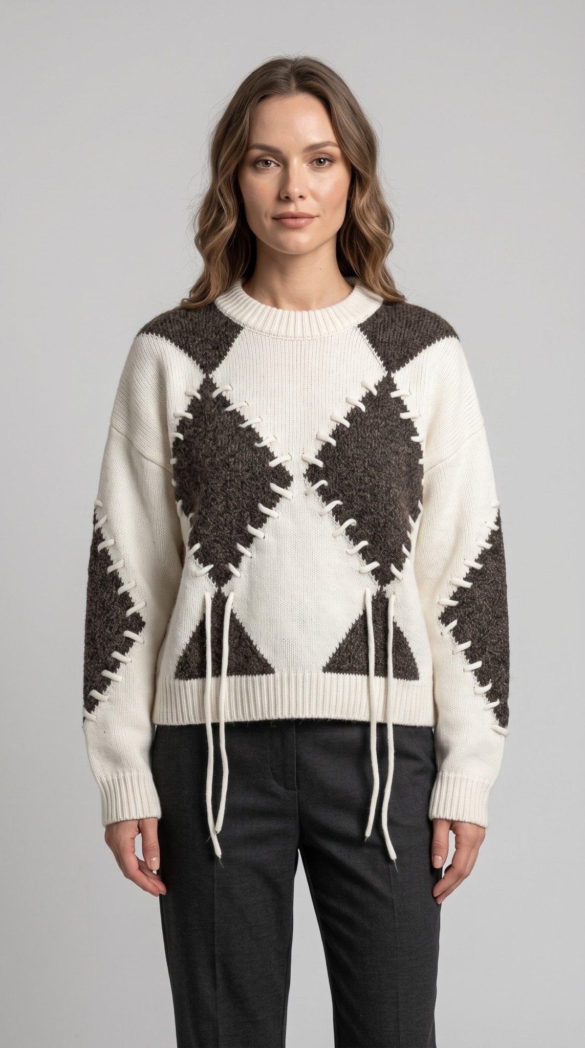 Maglia Emme Marella a rombi in ciniglia con stringhe - Malerba Showroom
