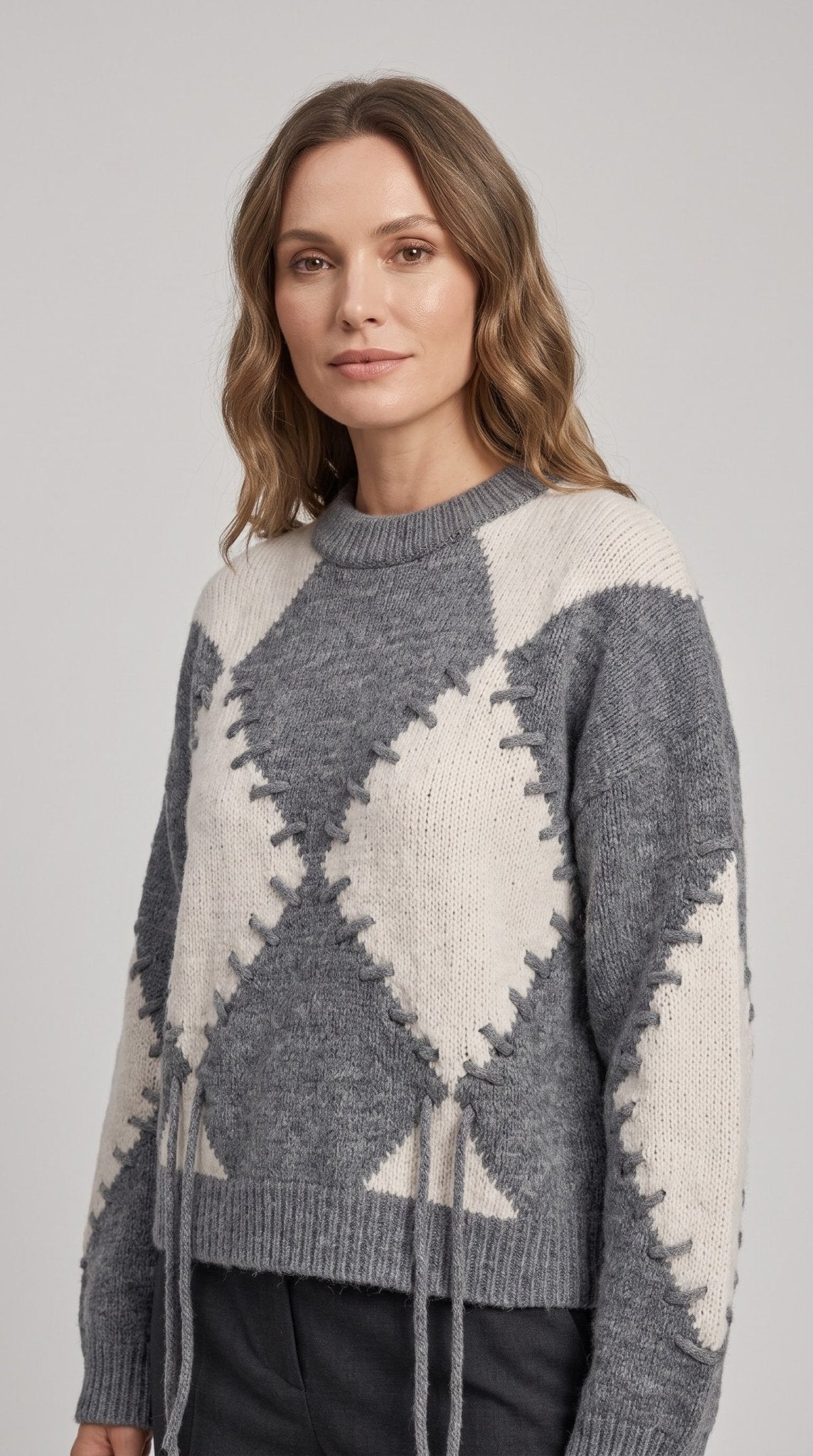 Maglia Emme Marella a rombi in ciniglia con stringhe - Malerba Showroom