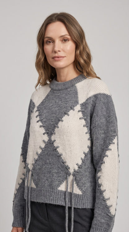 Maglia Emme Marella a rombi in ciniglia con stringhe - Malerba Showroom