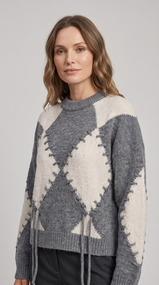 Maglia Emme Marella a rombi in ciniglia con stringhe - Malerba Showroom