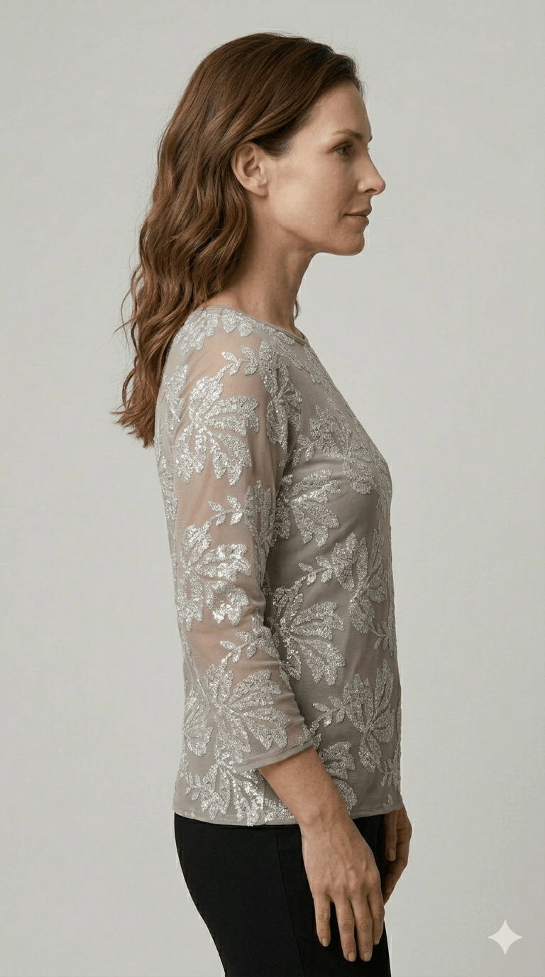 Maglia Tulle con paillettes Operà beige e nera - Malerba Showroom