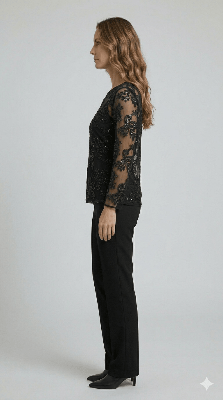Maglia Tulle con paillettes Operà beige e nera - Malerba Showroom