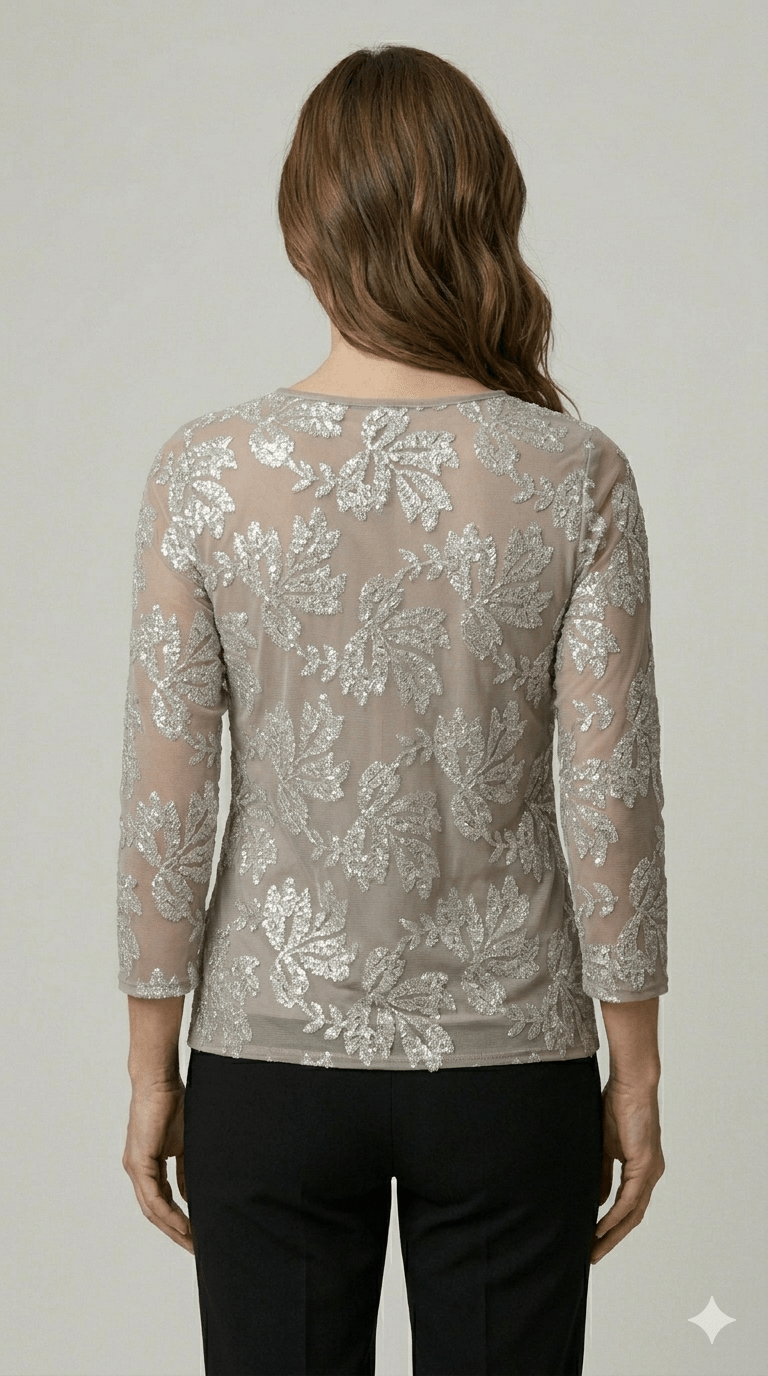 Maglia Tulle con paillettes Operà beige e nera - Malerba Showroom