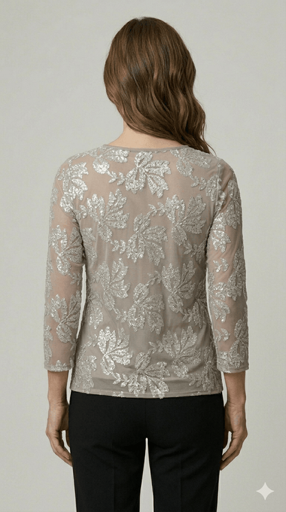 Maglia Tulle con paillettes Operà beige e nera - Malerba Showroom