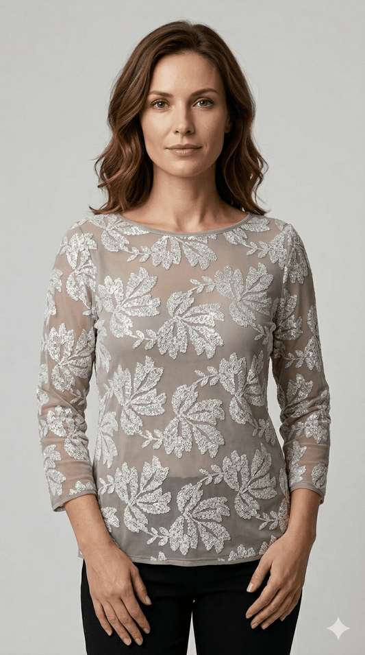 Maglia Tulle con paillettes Operà beige e nera - Malerba Showroom