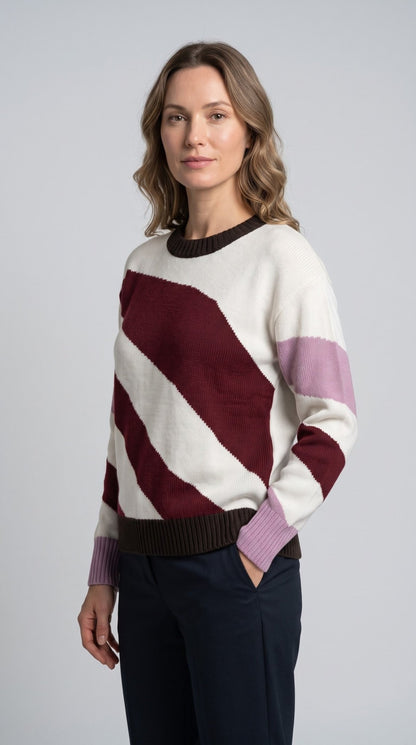 Maglia Zoe fantasia bordeaux e panna - Malerba Showroom