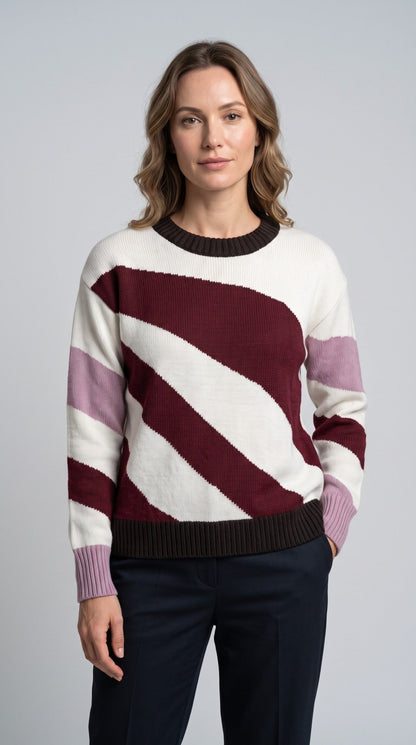 Maglia Zoe fantasia bordeaux e panna - Malerba Showroom