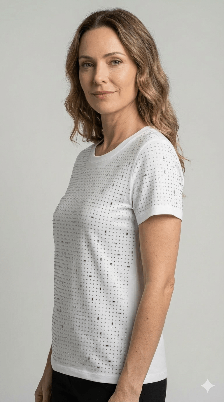 Maglietta Zoe Bianca con Brillantini - Malerba Showroom