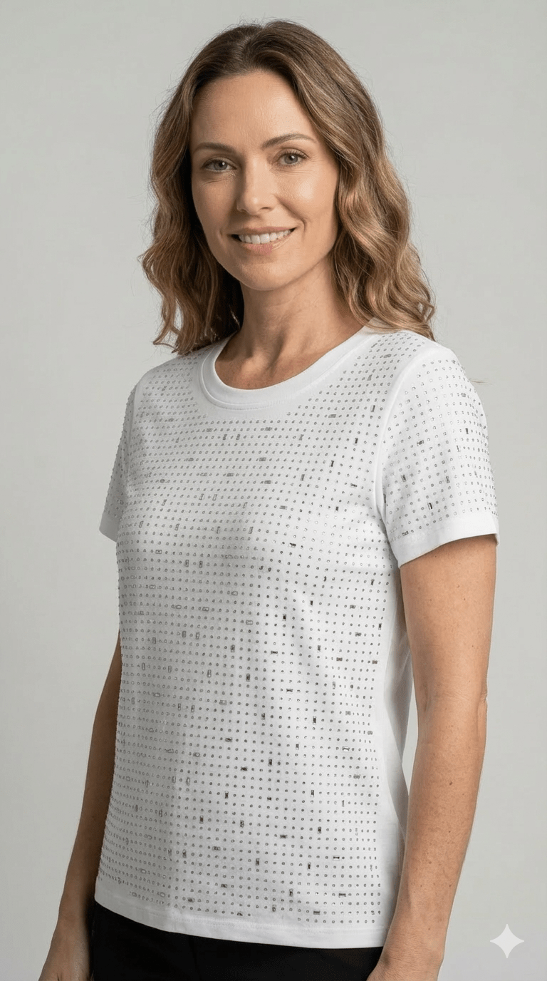 Maglietta Zoe Bianca con Brillantini - Malerba Showroom