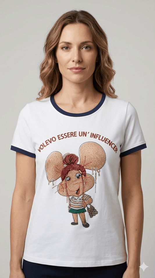 Maglietta Zoe Bianca e Nera voglio essere un'influenzer - Malerba Showroom