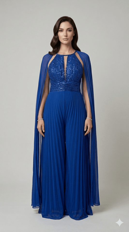Tuta con stola da cerimonia musani con corpetto in lurex bordato con pietre - Malerba Showroom